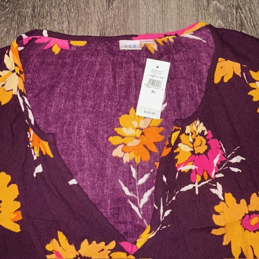 NWT Gap Women's Boho Purple Floral Long Sleeve 3/4 Sleeve Maxi Dress Size XL - Picture 4 of 6